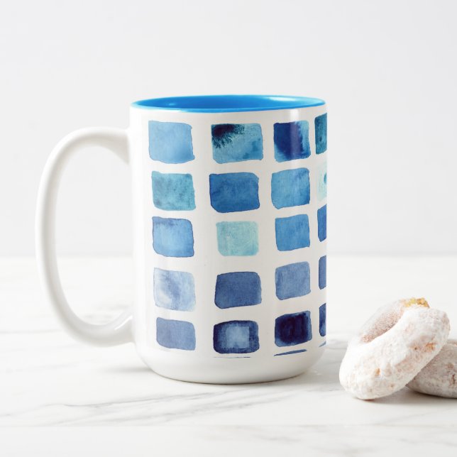Caneca De Café Em Dois Tons Molho de Aquarela Azul (Com Donut)