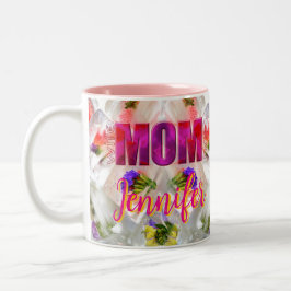 Caneca De Café Em Dois Tons 'Mom-Boss-Fire' – Diseño floral en cubos 