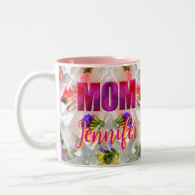 Caneca De Café Em Dois Tons 'Mom-Boss-Fire' – Diseño floral en cubos  (Esquerda)