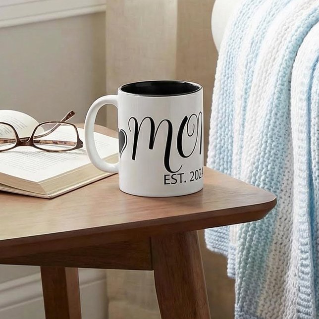 Caneca De Café Em Dois Tons Mom Established New Mom Big Script (Criador carregado)