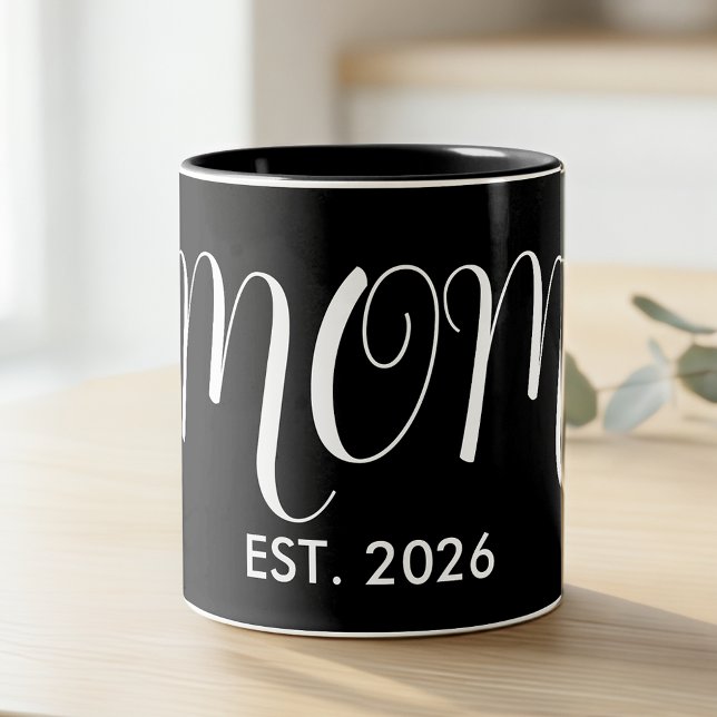 Caneca De Café Em Dois Tons Mom Established New Mom Big Script (Criador carregado)