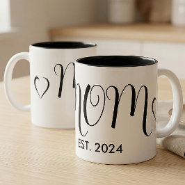Caneca De Café Em Dois Tons Mom Established New Mom Big Script Heart