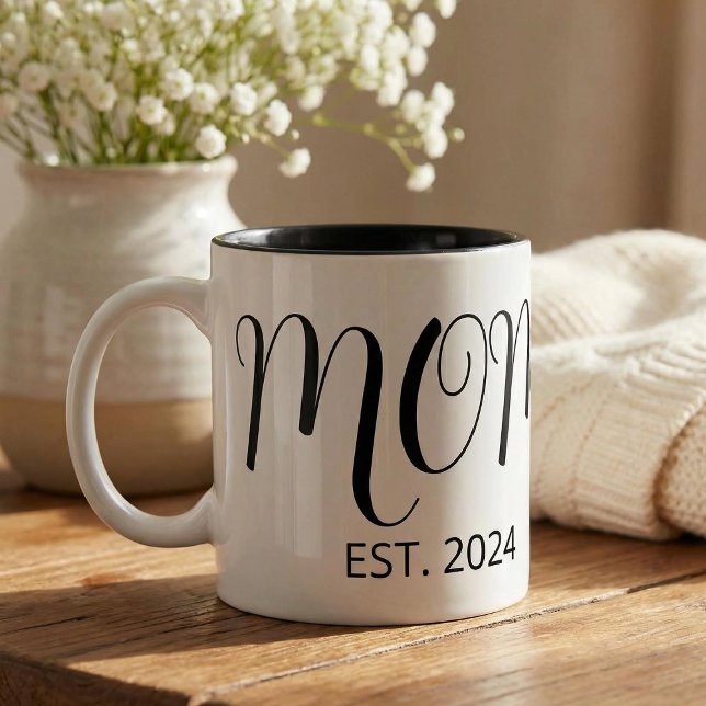 Caneca De Café Em Dois Tons Mom Established New Mom Gift (Criador carregado)