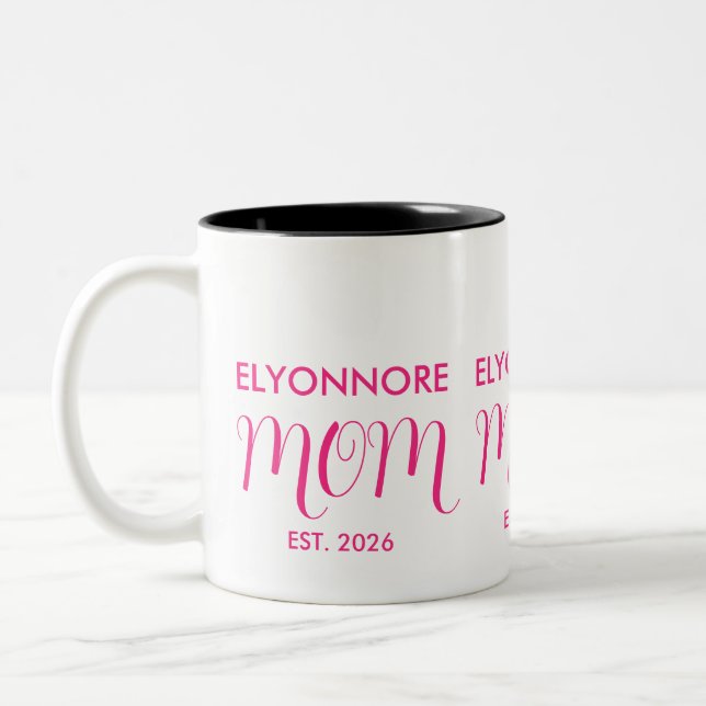 Caneca De Café Em Dois Tons Mom Established New Mom Gift Pink Custom Name (Esquerda)