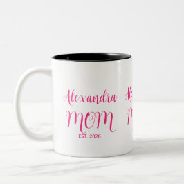 Caneca De Café Em Dois Tons Mom Established Pink Script Name  Two-Tone Coffee