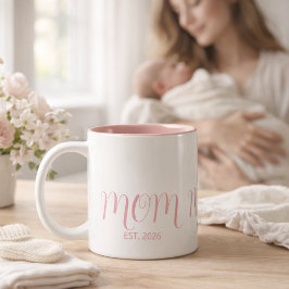 Caneca De Café Em Dois Tons Mom Established Rose Pink Script New Mom Gift 