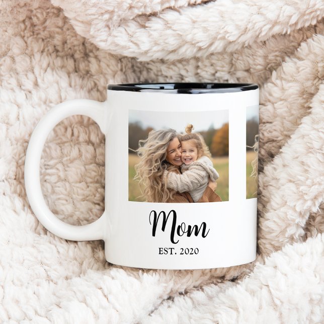 Caneca De Café Em Dois Tons Mom Established Script Photo (Mom established year and photo, personalized mug gift for  Mothers Day, Birthday or just because! )