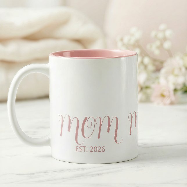 Caneca De Café Em Dois Tons Mom Established Sweet Pink Script New Mom Gift  (Criador carregado)