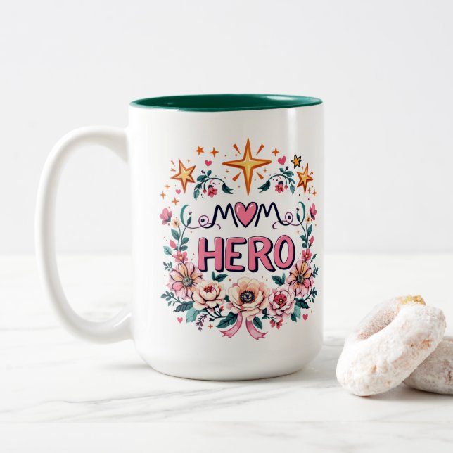 Caneca De Café Em Dois Tons Mom Hero (Com Donut)