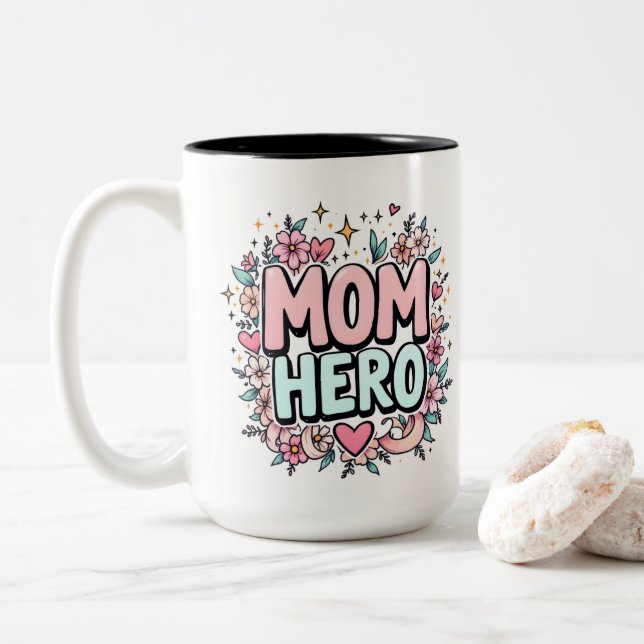 Caneca De Café Em Dois Tons Mom Hero (Com Donut)