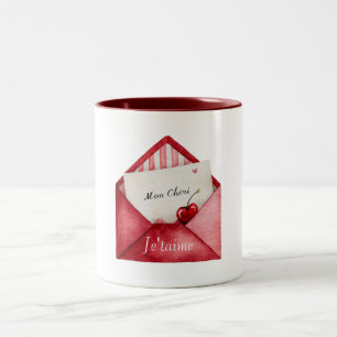 Caneca De Café Em Dois Tons Mon Cheri (meu querido) Je'taime (eu te amo)