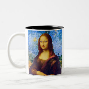 Caneca De Café Em Dois Tons Mona Lisa e Van Gogh