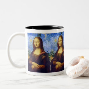 Caneca De Café Em Dois Tons Mona Lisa e Van Gogh