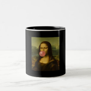 Caneca De Café Em Dois Tons Mona Lisa Piscando Goma-Bolha Rosa