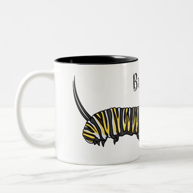 Caneca De Café Em Dois Tons Monarch caterpillar cartoon illustration (Esquerda)