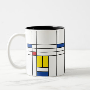 Caneca De Café Em Dois Tons Mondrian II Design de Arte Moderna Minimalista De 