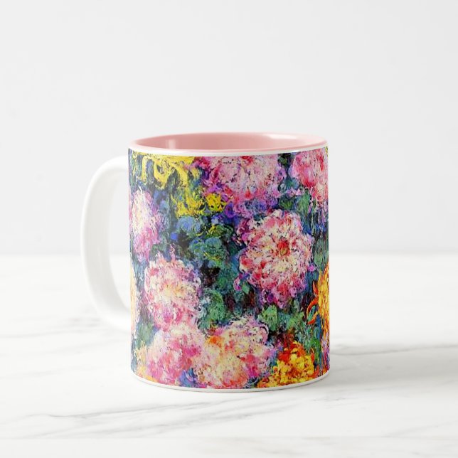 Caneca De Café Em Dois Tons Monet - Cama de Chrysanthemums, (Frente Esquerda)