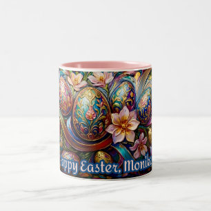 Caneca De Café Em Dois Tons ~ MONIKA ~ FELIZ PÁSCOA ~ Ovos flores ~