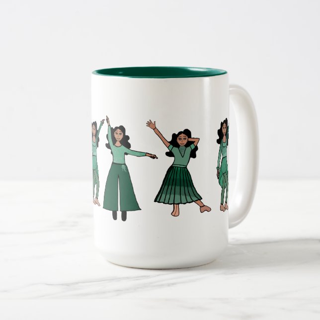 Caneca De Café Em Dois Tons Monochrome Green Dancer #2 (Frente Esquerda)