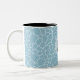 Caneca De Café Em Dois Tons Monograma azul do impressão do girafa