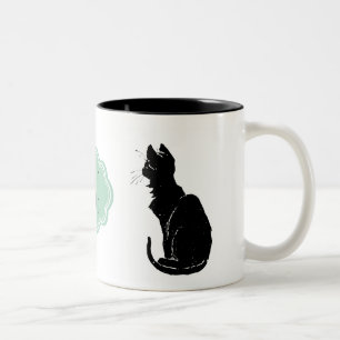 Caneca De Café Em Dois Tons Monograma Black Cat Art Nouveau Chat Noir Steinlen