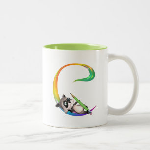 Caneca De Café Em Dois Tons Monograma bonito C do guaxinim do nerd