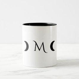 Caneca De Café Em Dois Tons Monograma branco e preto das luas do Crescente Mod
