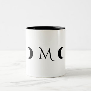 Caneca De Café Em Dois Tons Monograma branco e preto das luas do Crescente Mod