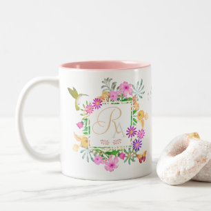 Caneca De Café Em Dois Tons Monograma Branco Floral