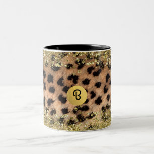 Caneca De Café Em Dois Tons Monograma Brilho Dourado Estampa de Animal Guepard