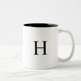 Caneca De Café Em Dois Tons Monograma Clássico Preto Elegante
