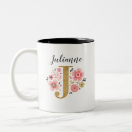 Caneca De Café Em Dois Tons Monograma cor-de-rosa - Letra inicial J