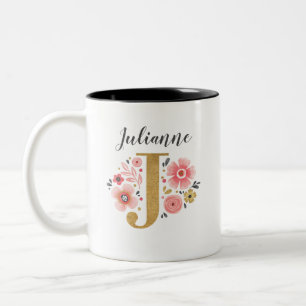 Caneca De Café Em Dois Tons Monograma cor-de-rosa - Letra inicial J