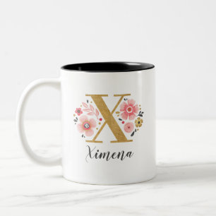 Caneca De Café Em Dois Tons Monograma cor-de-rosa - Letra inicial X