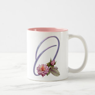 Caneca De Café Em Dois Tons Monograma cor-de-rosa O dos rosas