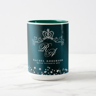 Caneca De Café Em Dois Tons Monograma Coroa com Brilho Verde