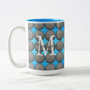 Caneca De Café Em Dois Tons Monograma da Bolinhas azul e Cinza