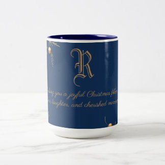 Caneca De Café Em Dois Tons Monograma da família de natal Elegante com mensage