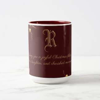 Caneca De Café Em Dois Tons Monograma da família de natal Elegante com mensage