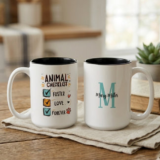 Caneca De Café Em Dois Tons Monograma da Lista de Verificação de Animais