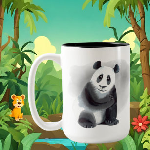 Caneca De Café Em Dois Tons monograma de adição de urso panda fofo