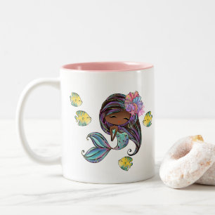 Caneca De Café Em Dois Tons monograma de amantes da sereia de praia fofa