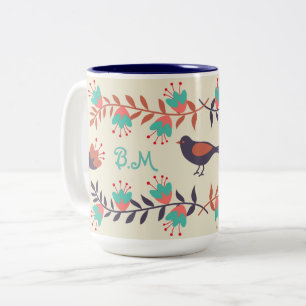 Caneca De Café Em Dois Tons Monograma de Bird e Artes Foliculares