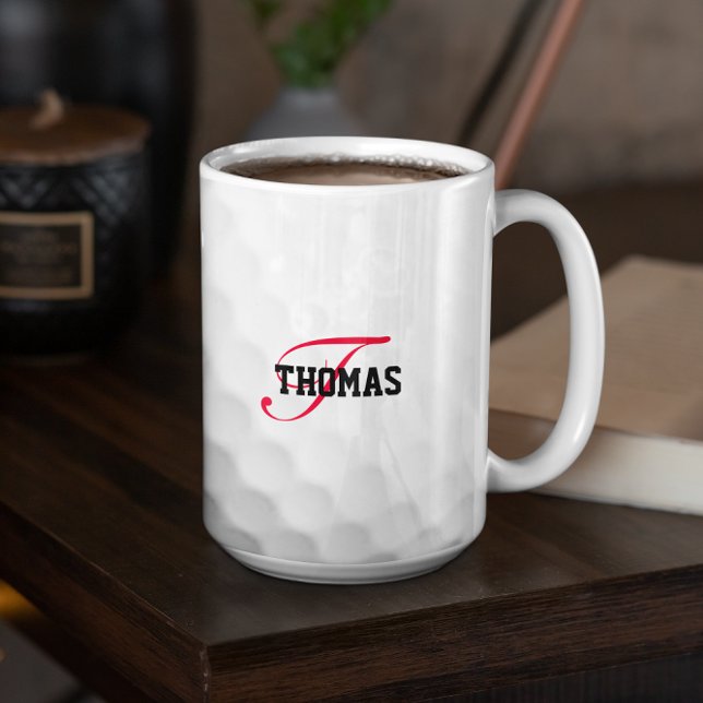 Caneca De Café Em Dois Tons Monograma de Bola de Golfe Personalizado (Criador carregado)