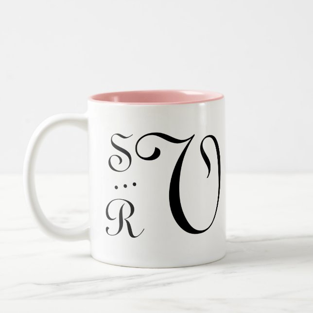 Caneca De Café Em Dois Tons Monograma de Casamento Iniciais Elegante Minimalis (Esquerda)