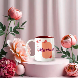 Caneca De Café Em Dois Tons Monograma de Flor Elegante Letra A & Nome Mariam C