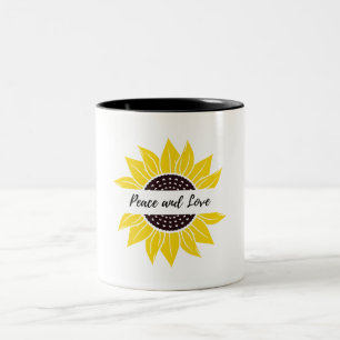 Caneca De Café Em Dois Tons Monograma de Girassol Amarelo Design