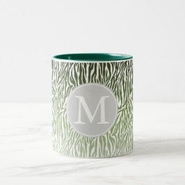 Caneca De Café Em Dois Tons Monograma de Impressão de Zebra Verde Selvagem