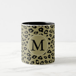 Caneca De Café Em Dois Tons Monograma de Impressão do Leopardo Negro Dourado