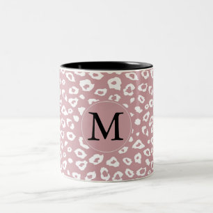 Caneca De Café Em Dois Tons Monograma de Impressão Leopardo Branco Rosa